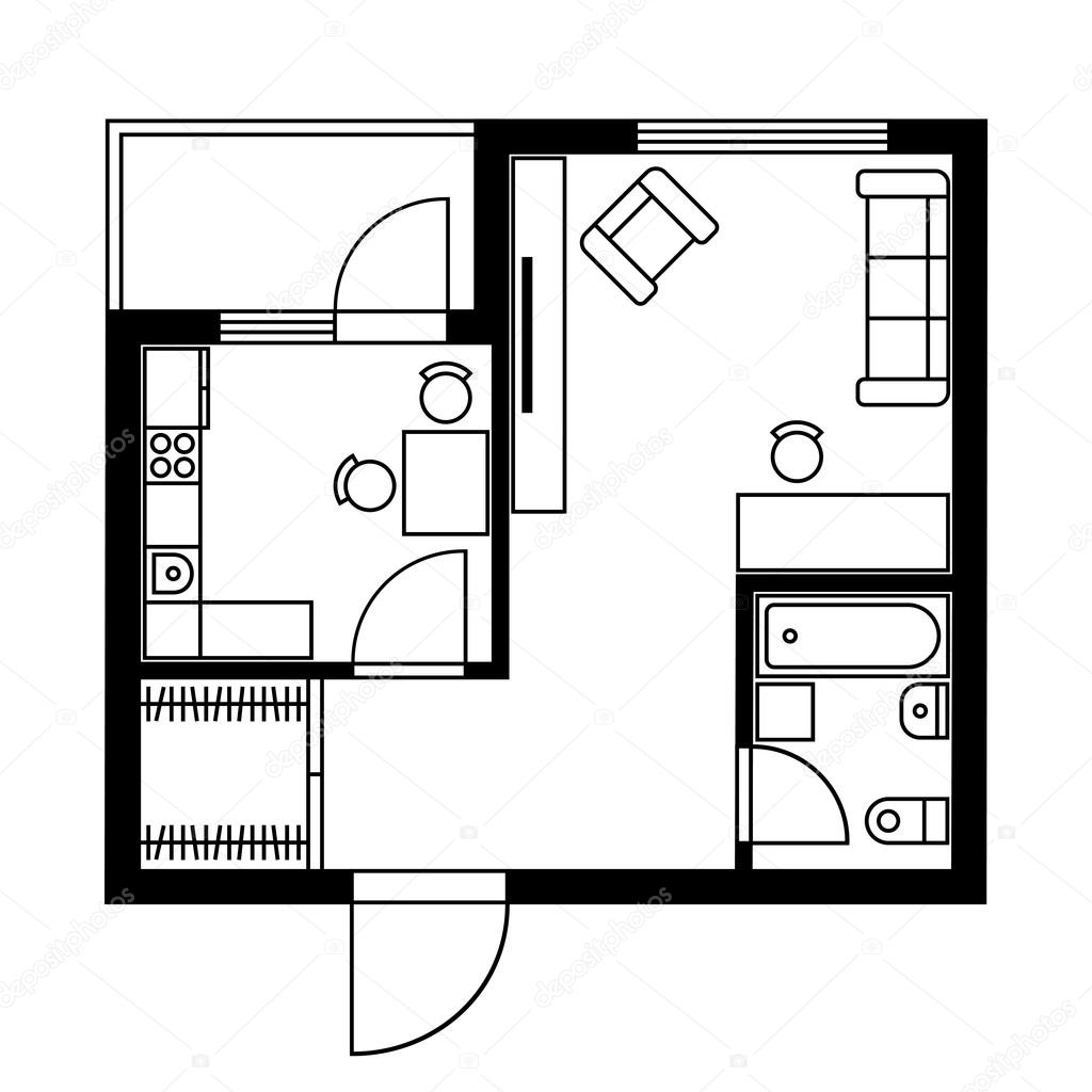 Floor Plan of a House with Furniture. Vector