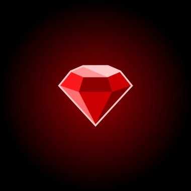 Siyah bir zemin üzerine kırmızı yakut Gemstone simgesi. Vektör