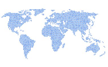 Dotted Blue World Map on White Background. Vector