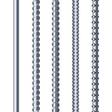 Sreel Rebars beyaz arka plan üzerinde ayarlayın. Metal armatür. Vektör