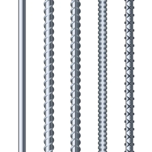 Sreel Rebars Set on White Background. Metal Armature. Vector — Stock Vector