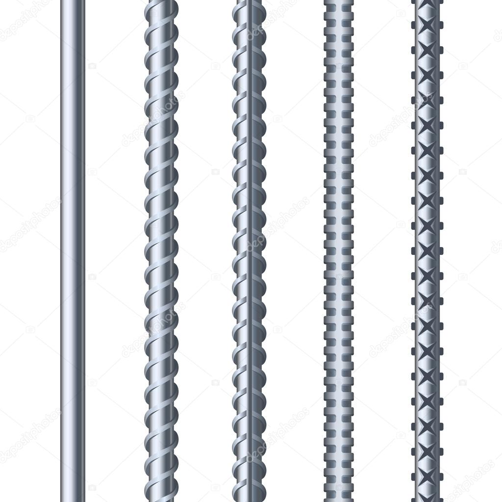 Sreel Rebars Set on White Background. Metal Armature. Vector — Stock
