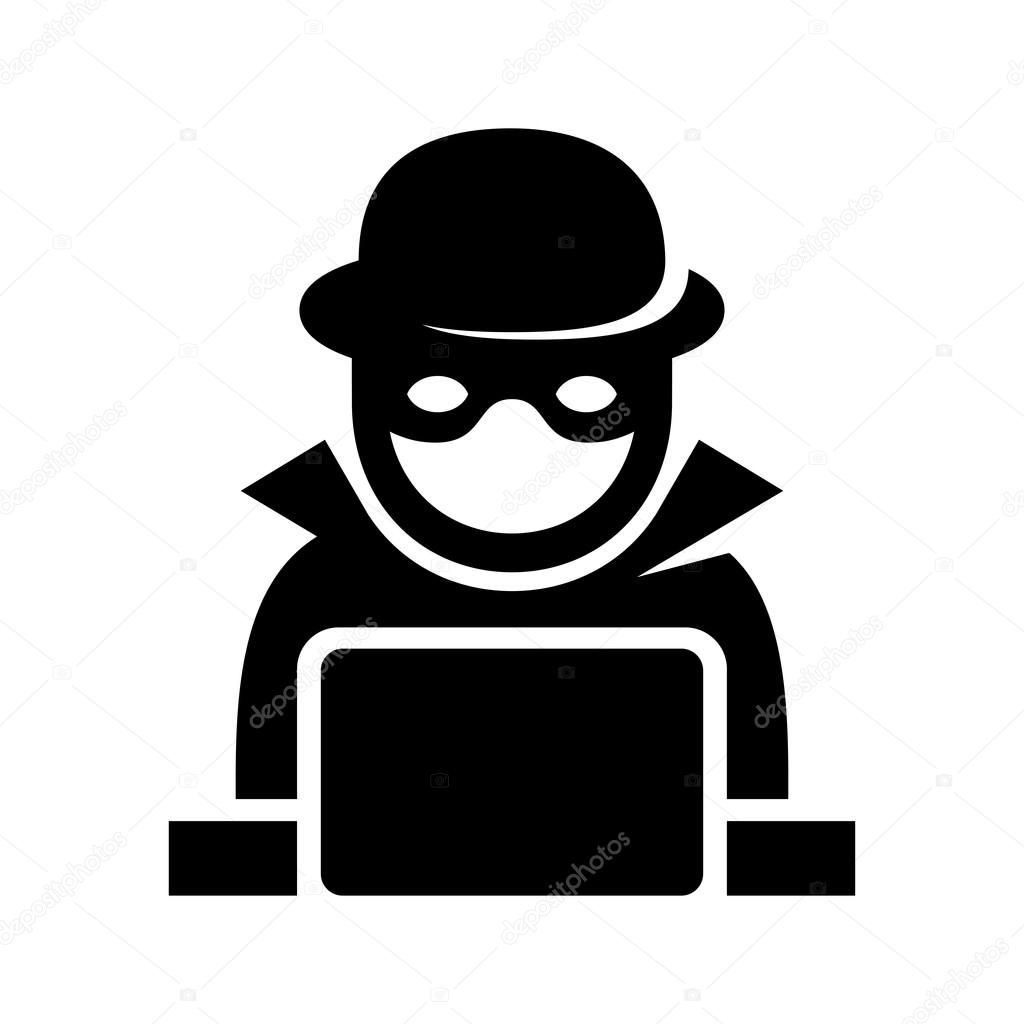 Anonymous Hacker Spy Icon Searching on Laptop. Vector
