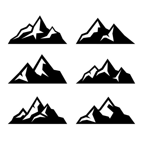 Mountain Icons Set on White Background. Vector
