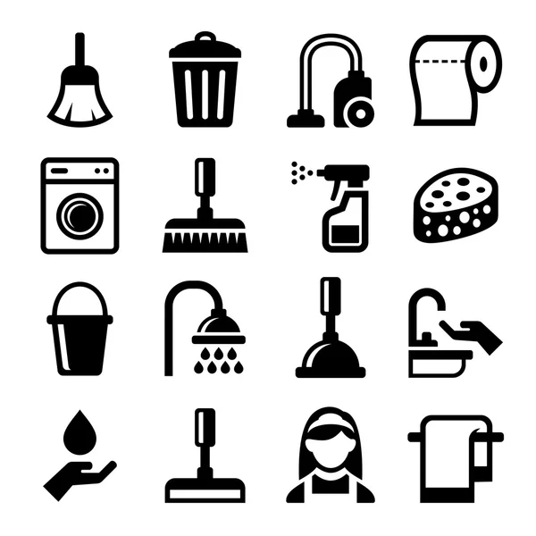 Iconos de limpieza establecidos sobre fondo blanco. Vector — Archivo Imágenes Vectoriales