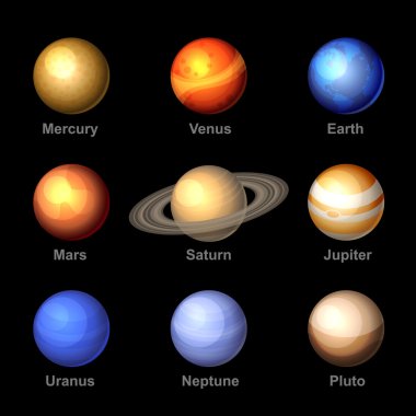 Planets of Solar System Icons. Vector.