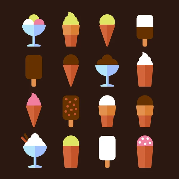 Ice Cream Icons Set in vlakke stijl. Vector — Stockvector