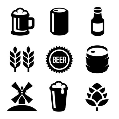 Bira simgeler beyaz arka plan üzerinde ayarlayın. Vektör