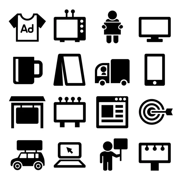 Ícones de publicidade definidos no fundo branco. Vetor —  Vetores de Stock