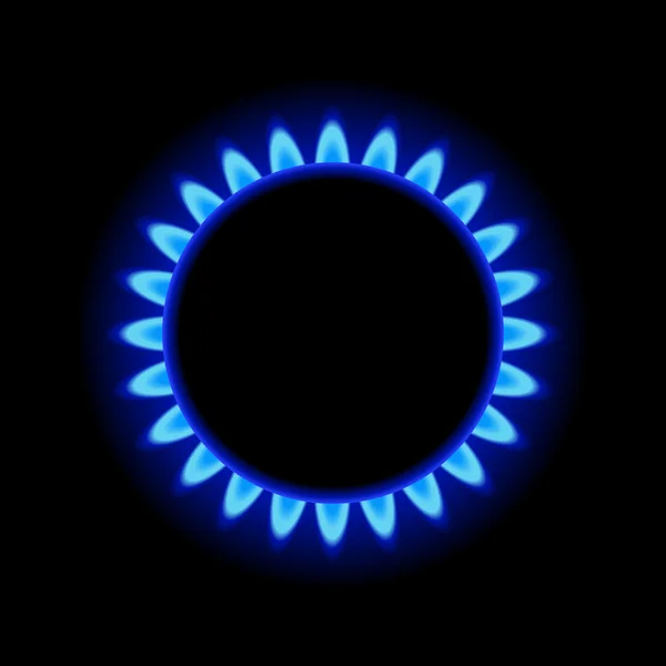 Anel de gás queimador com chama azul no fundo escuro. Vetor —  Vetores de Stock