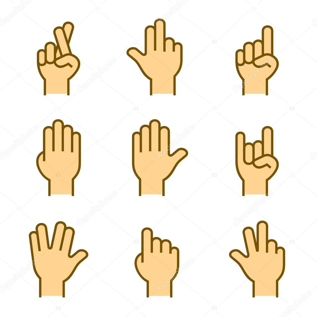 Hands Icons Set on White Background. Vector