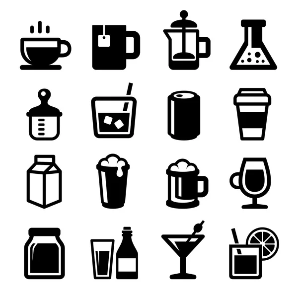 Icone delle bevande impostate su sfondo bianco. Vettore — Vettoriale Stock