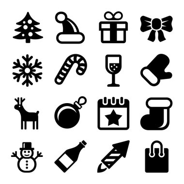 Christmas simgeleri beyaz arka plan üzerinde ayarlayın. Vektör