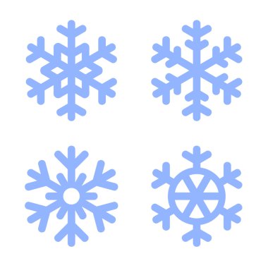 Beyaz zemin üzerine mavi kar tanesi simgeler kümesi. Vektör