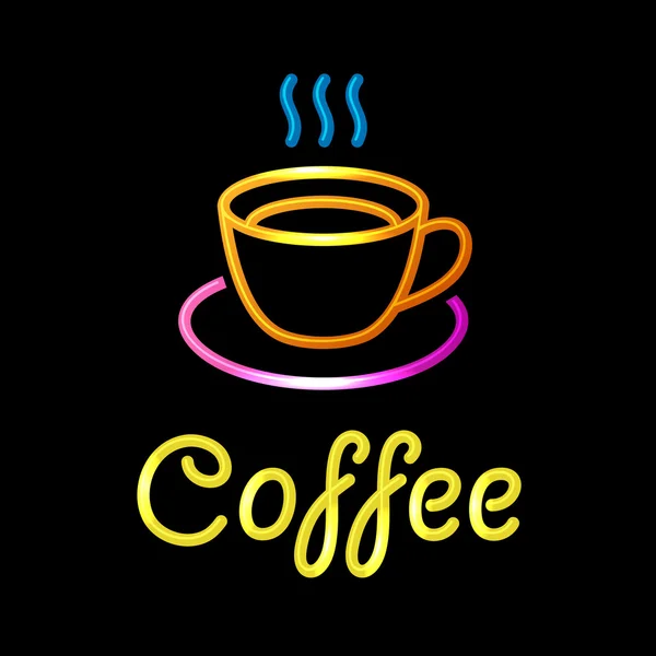 Neon Sign with Coffee Cup on Black Fone. Вектор — стоковый вектор