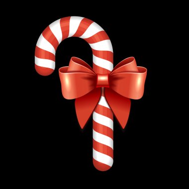 Kırmızı kurdele ile Noel şeker kamışı. Vektör