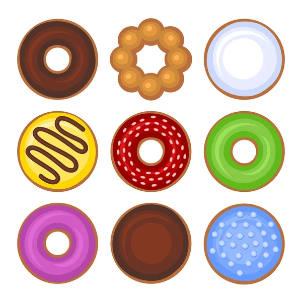 Donuts coleção ícones definidos no fundo branco. Vetor — Vetor de Stock