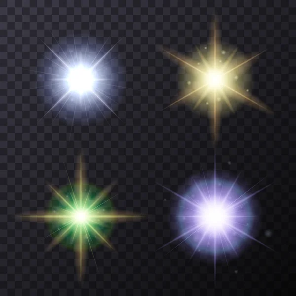 Light Color Glow Flare Stars Effect Set. — Stock Vector