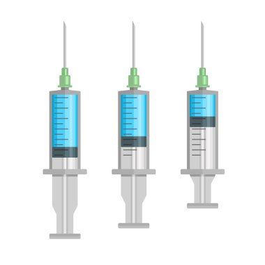 Syringe Set with Blue Liquid on White Background. Vector clipart