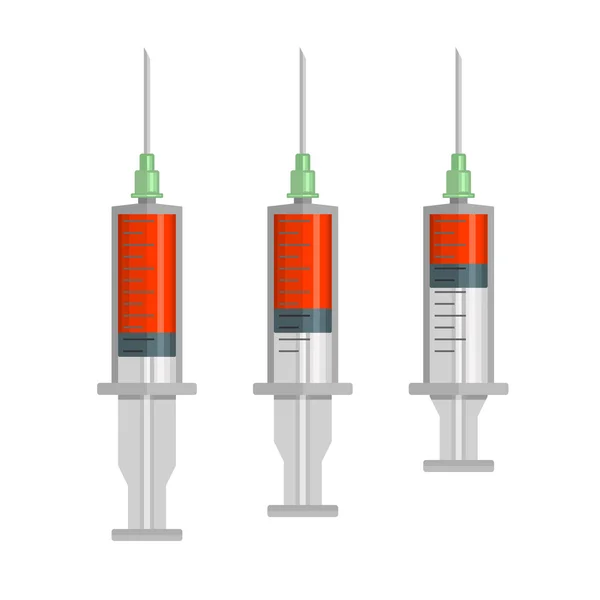 Syringe Set with Red Liquid on White Background. Vector — Stock Vector