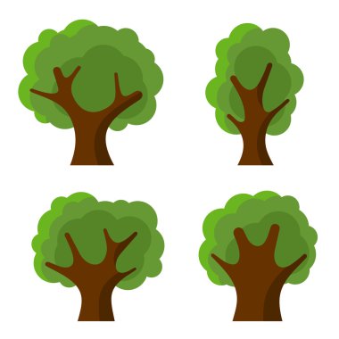 Soyut düz stil ağaçlar kümesi. Vektör