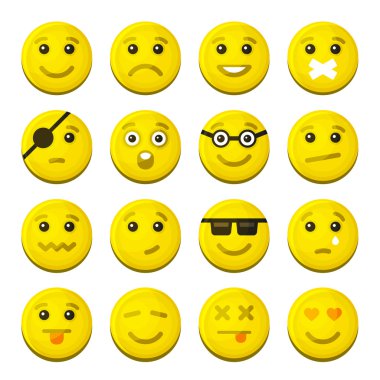 Sarı gülümseme duygu Icons Set. Vektör