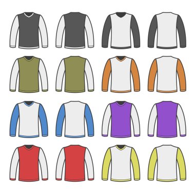 Color Men T-shirt Long Sleeved Shirts Set. Vector clipart