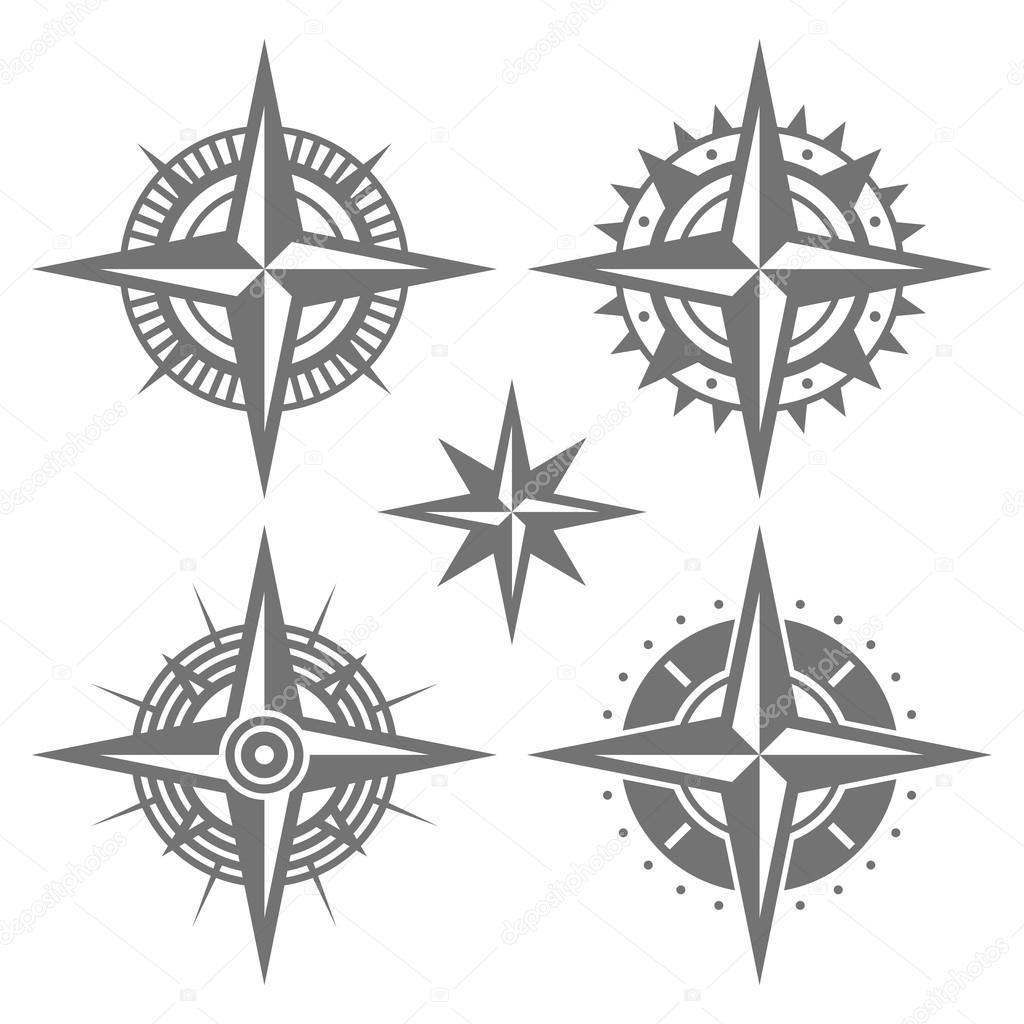 Wind Rose Retro Design Set. Vector