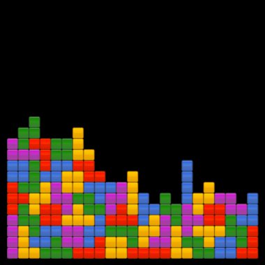 Siyah arka plan üzerine oyun tuğla Tetris şablonu. Vektör.
