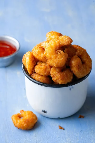 Närbild Gyllene Stekt Räkor Popcorn — Stockfoto