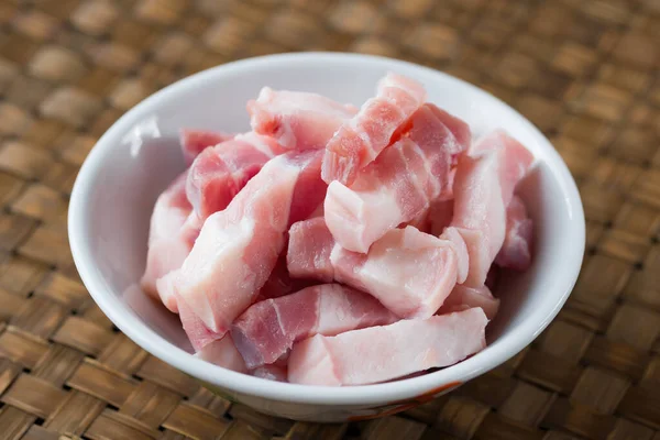 Close Bowl Raw Uncooked Fatty Meat — Stock Photo, Image