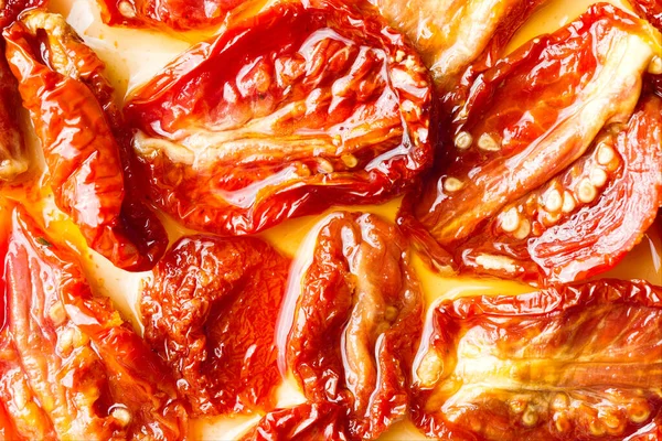 Nahaufnahme Italienischer Sonnengetrockneter Roter Tomaten Olivenöl — Stockfoto