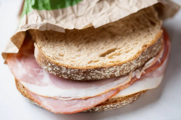 Close Rustic Gourmet Ham Sandwiches — Stock Photo, Image