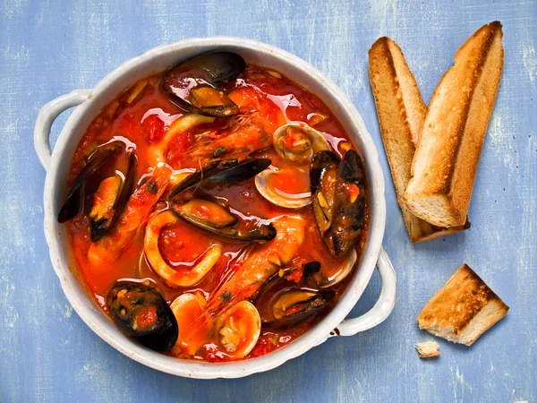 Rustic italian seafood soup — Stock Photo, Image