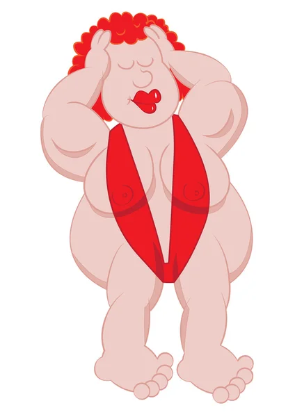 在红色泳装性感的胖女人 — 图库矢量图片