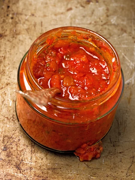 Salsa de tomate vermelho rústico — Fotografia de Stock