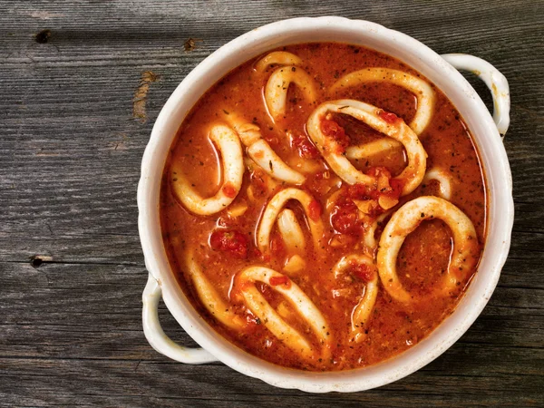 Sopa de frutos do mar de lula italiana rústica — Fotografia de Stock