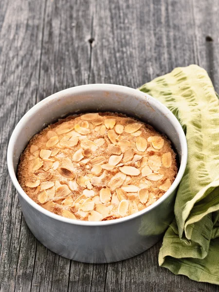 Rustic swedish almond cake in baking tin — Stock Photo, Image