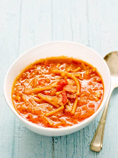 Rustik italiensk pancetta pasta löksoppa — Stockfoto