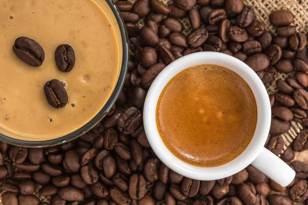 Fresh espresso with a beautiful crema and coffee smoothie — Stock Photo, Image