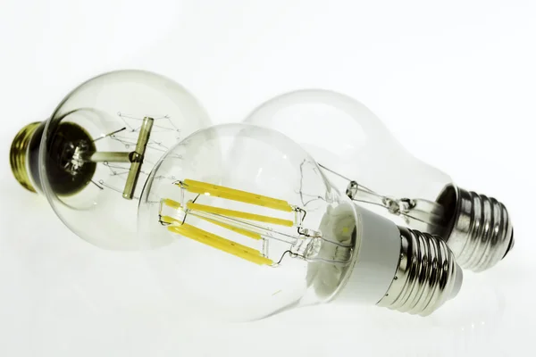 Eco E27 LED bulbs, classic incandescent tungsten and retro ediso — Stock Photo, Image