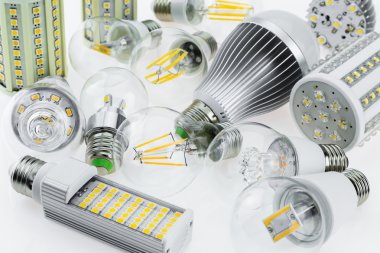 a lot E27 LED bulbs with different types of chips clipart