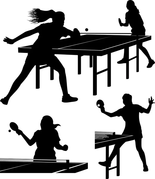 Silhouttes de tenis de mesa - niñas — Vector de stock