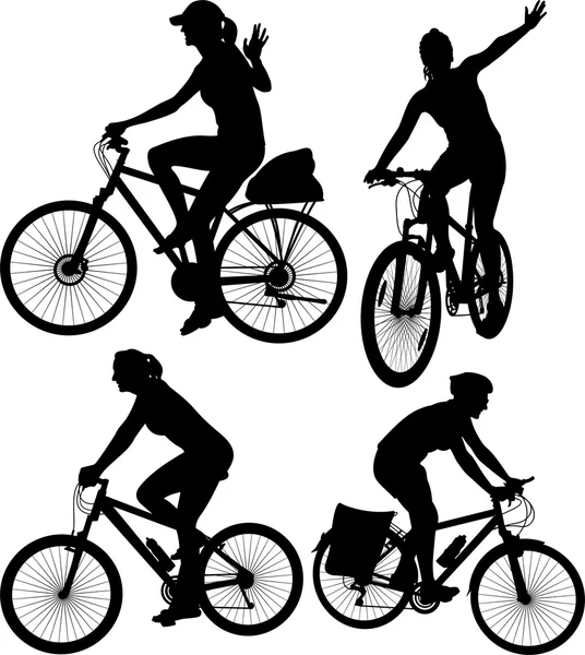 Silhhouettes, fietsers fietsen — Stockvector