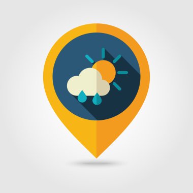 Güneş Yağmuru Bulutu düz iğne haritası simgesi. Hava Durumu 