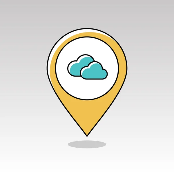 Icona mappa pin delle nuvole. Meteorologia. Meteo — Vettoriale Stock