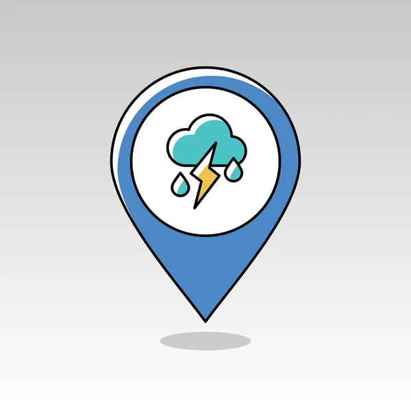 Cloud Rain Lightning pin map icon. Weather — Stock Vector