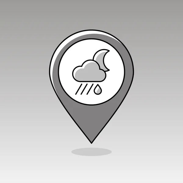 Deszcz chmura księżyc ikona mapy PIN. Meteorologii. Pogoda — Wektor stockowy