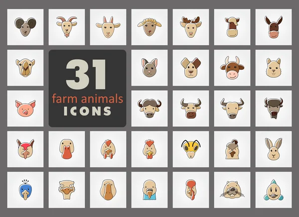 Farm animals icons set. Vector head illustration. — Stock Vector