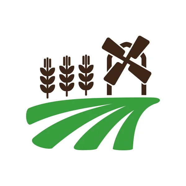 Veld met een molen en tarwe vector-pictogram. Boerderij — Stockvector